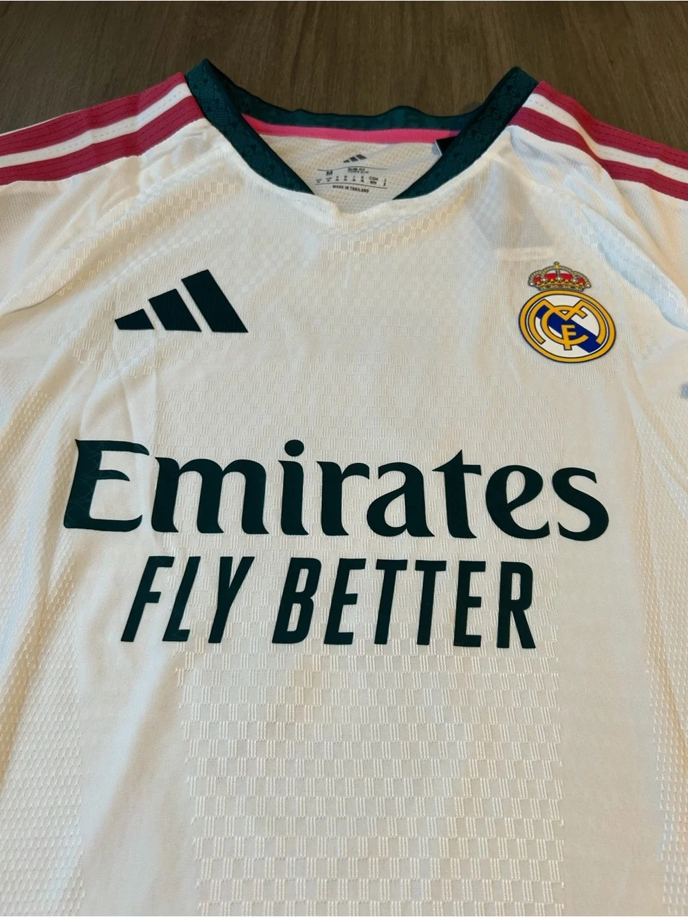 adidas White Men's Soccer Jersey with Dark Green Numbering (Bellingham 5)